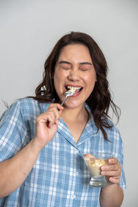 Dusty Blue Checked Soft Cotton Women's Curve Shorts Set - Half Sleeves