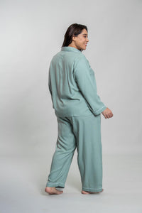 Emily Aqua Soft Cotton Women's Curve Pajama Set - Full Sleeves