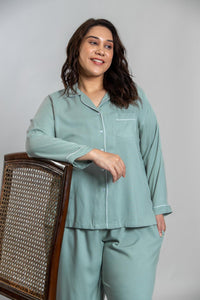 Emily Aqua Soft Cotton Women's Curve Pajama Set - Full Sleeves