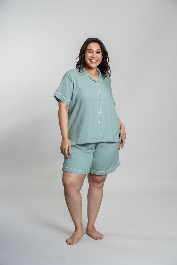 Emily Aqua Soft Cotton Women's Curve Shorts Set