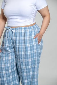 Dusty Blue Checked Soft Cotton Women's Curve Pajama