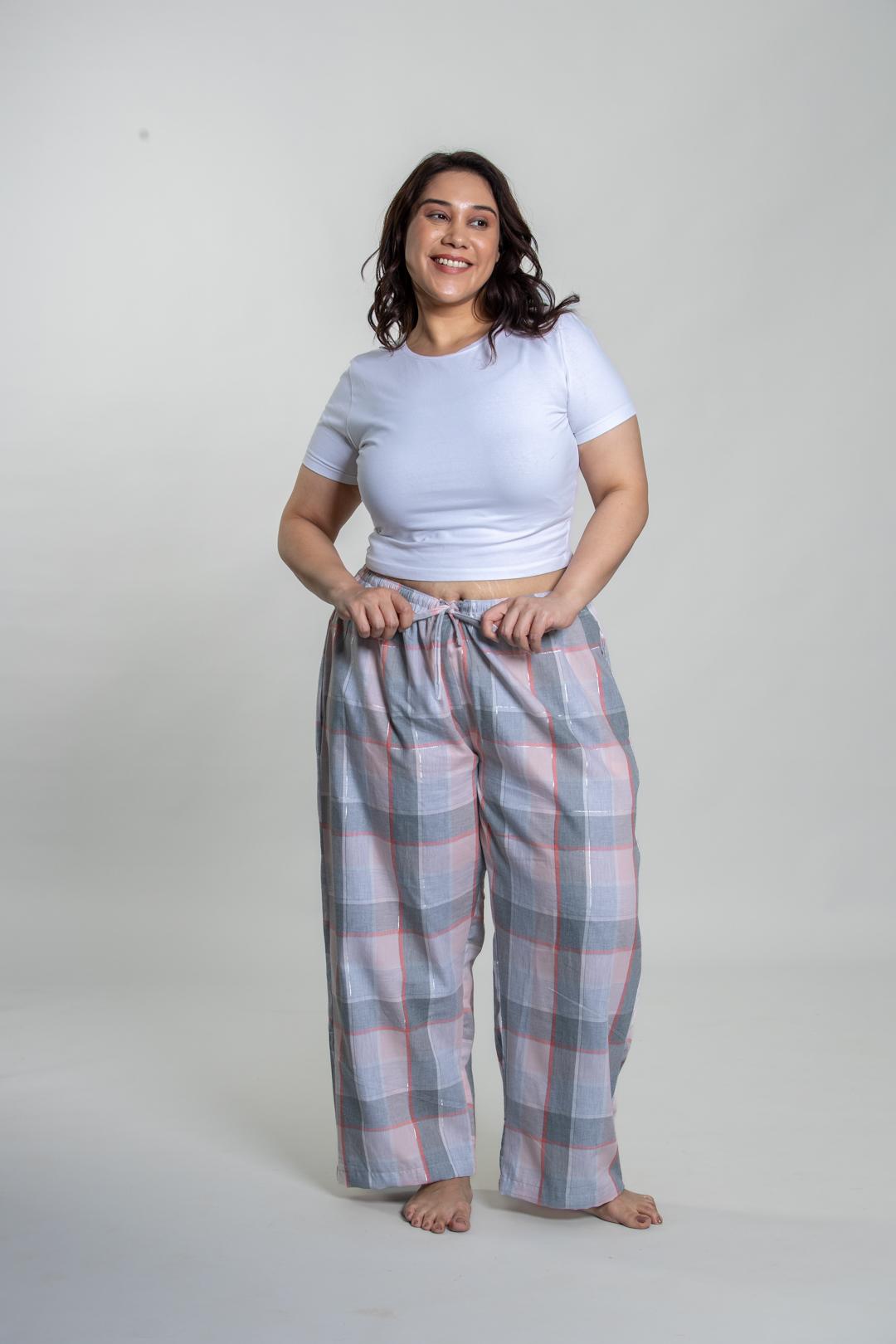 Winter Dusk Lurex Check Cotton Women's Curve Pajama