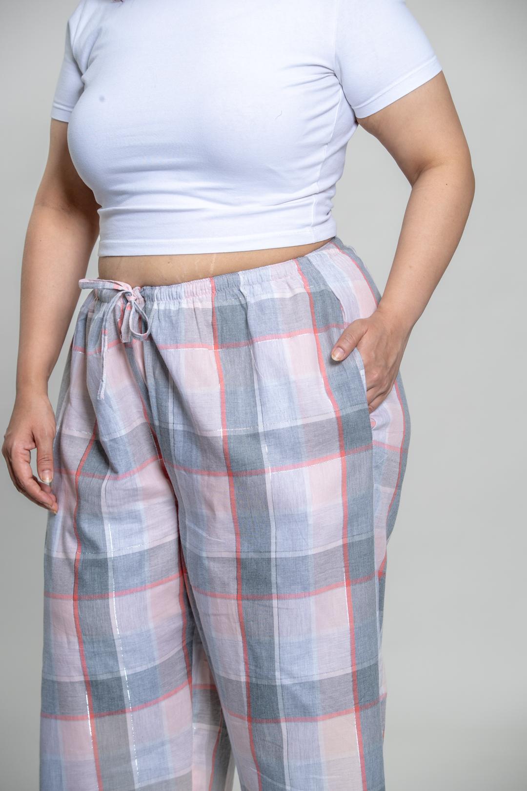 Winter Dusk Lurex Check Cotton Women's Curve Pajama