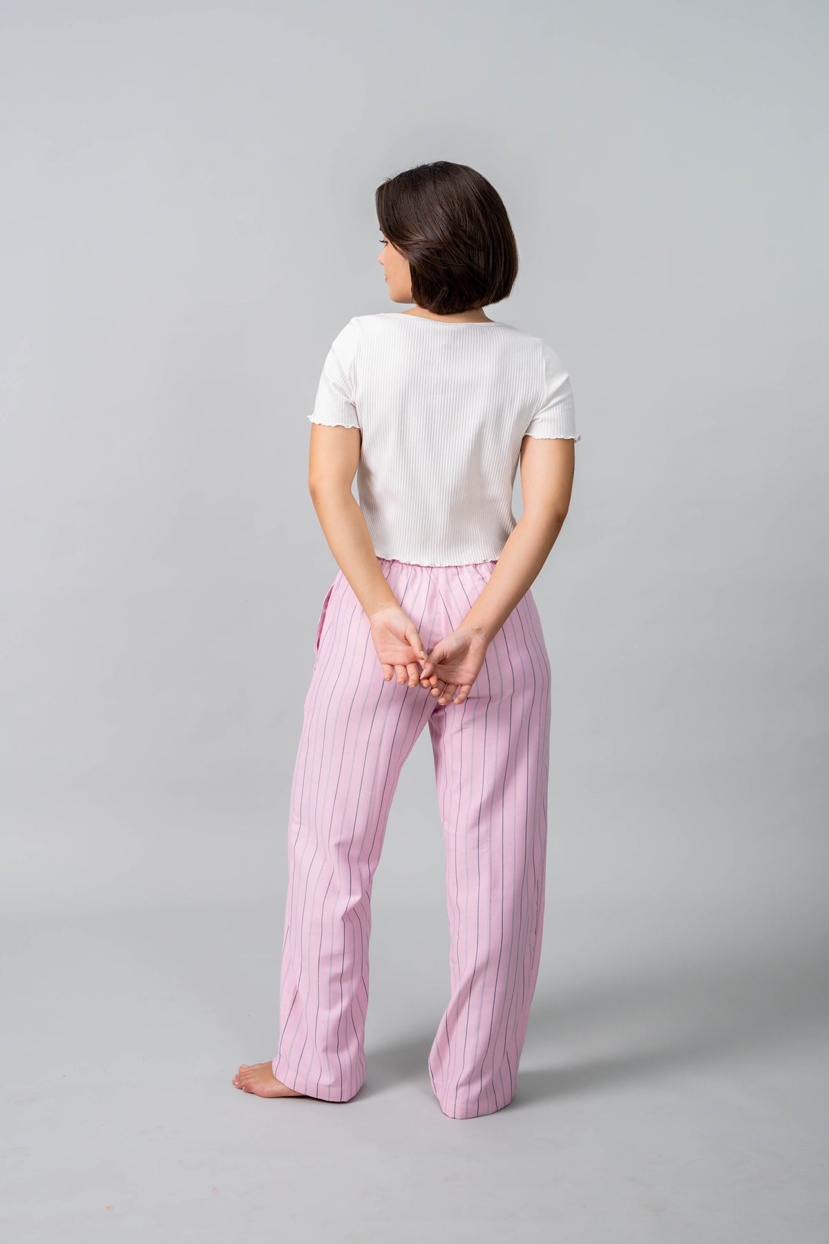 Pink Twill Stripe Cotton Women's Pajama