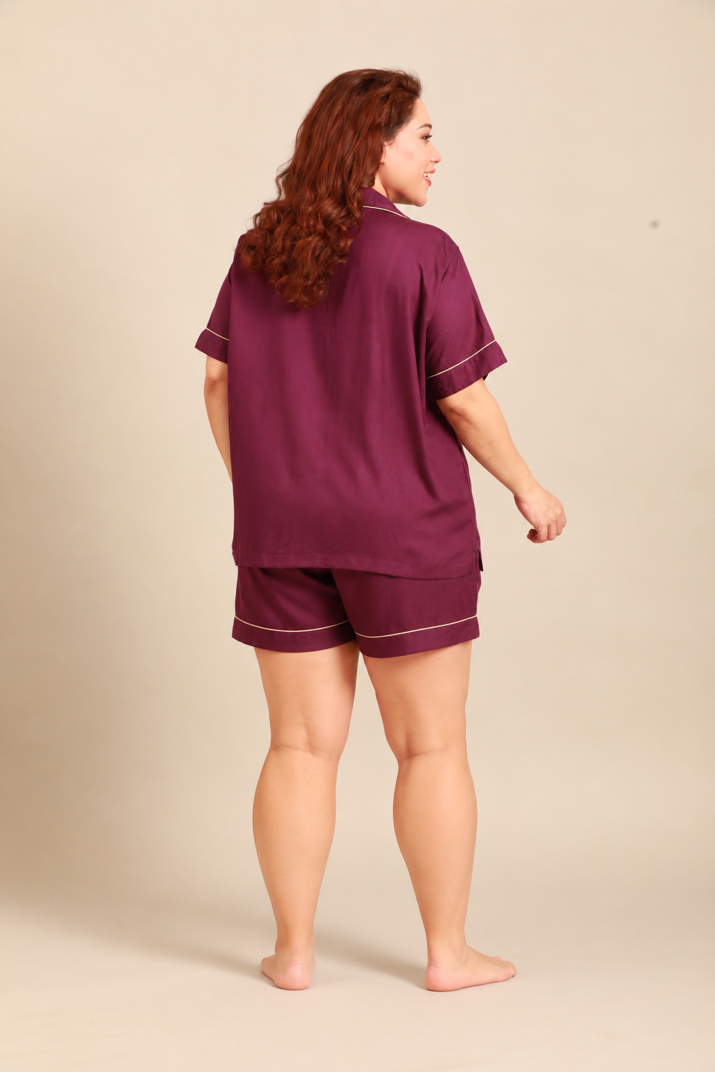 Merlot Emily Viscose Women's Curve Shorts Set - Half Sleeves