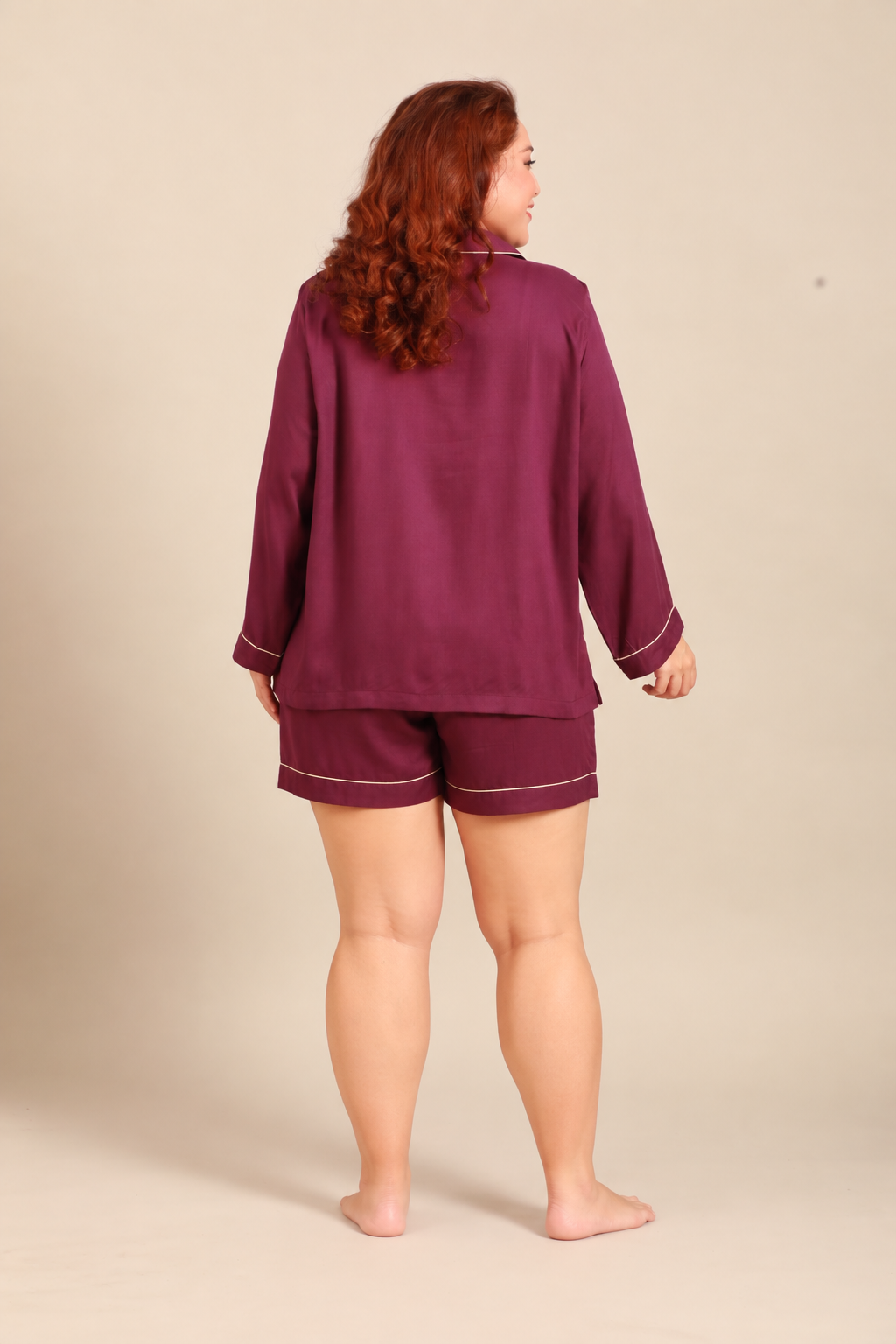Merlot Emily Viscose Women's Curve Shorts Set - Full Sleeves
