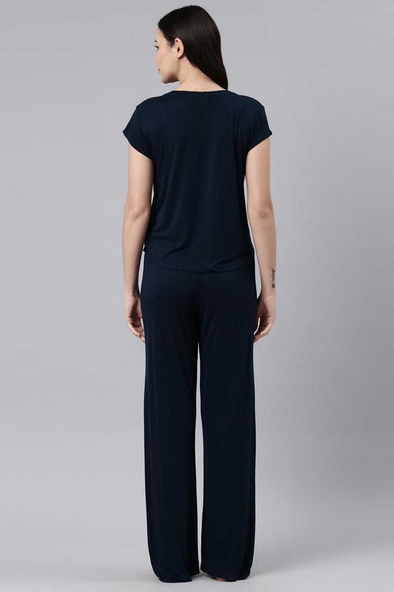 Navy Lucy Butter-soft Cotton Knit Women's Pajama Set