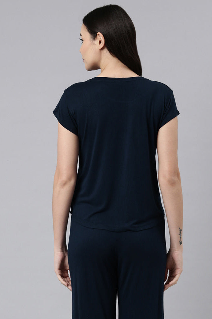 Navy Butter-Soft Cotton Knit Top - Half Sleeves
