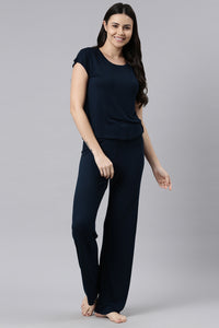 Navy Lucy Butter-soft Cotton Knit Women's Pajama Set