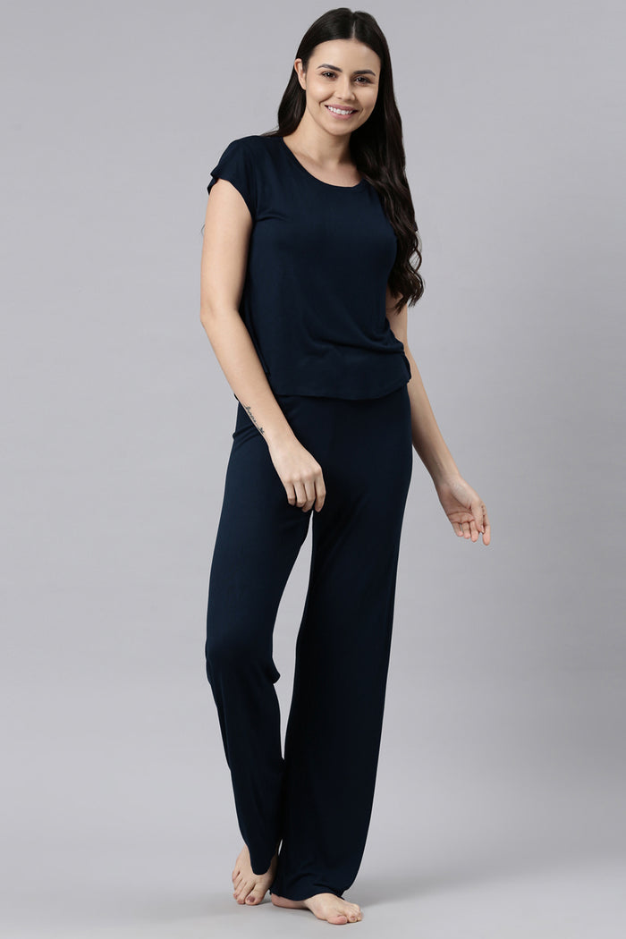Navy Lucy Butter-soft Cotton Knit Women's Pajama Set