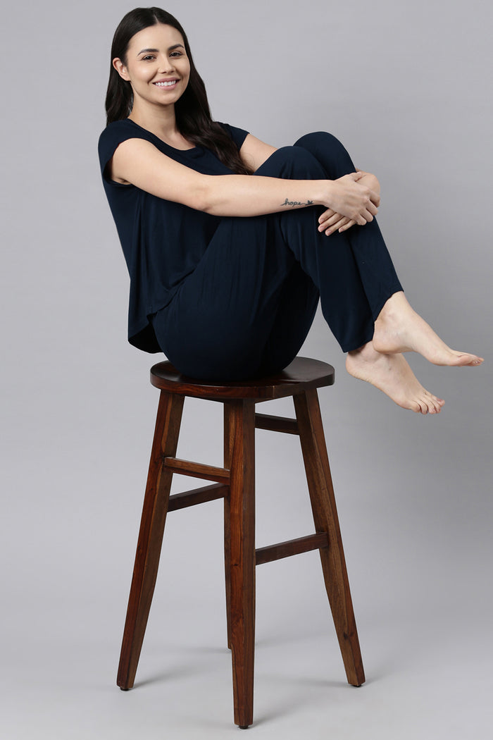 Navy Lucy Butter-soft Cotton Knit Women's Pajama Set