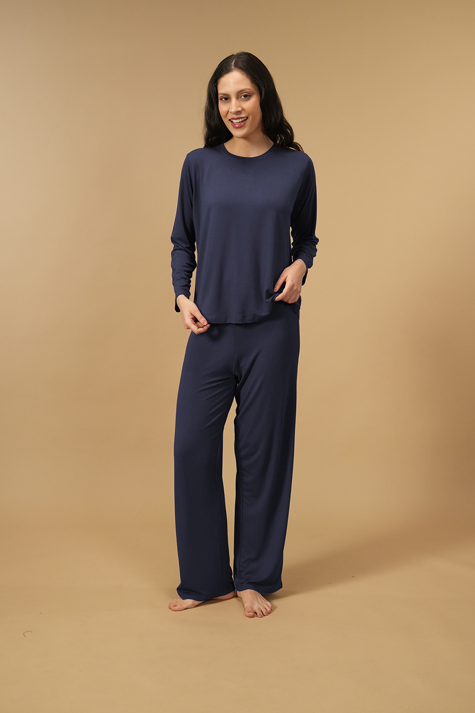 Navy Lucy Butter-Soft Modal Knit Women's Pajama Set- Full Sleeves