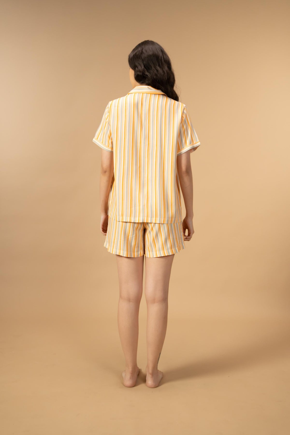 Honey Stripe Viscose Women's Shorts Set - Half Sleeves