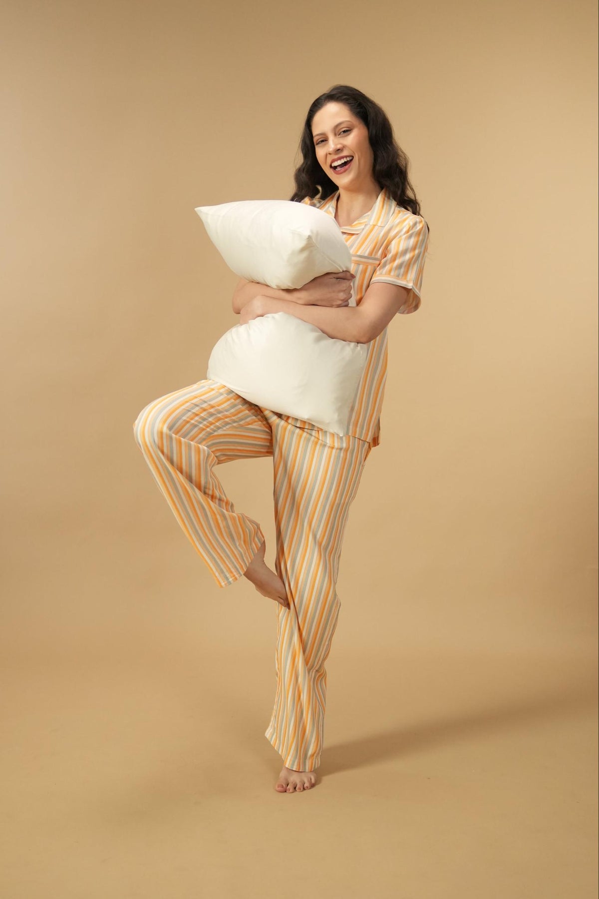 Honey Stripe Viscose Women's Pajama Set - Half Sleeves
