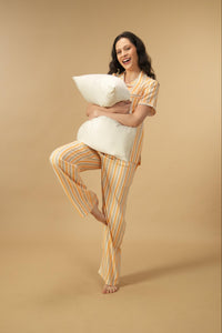 Honey Stripe Viscose Women's Pajama Set - Half Sleeves