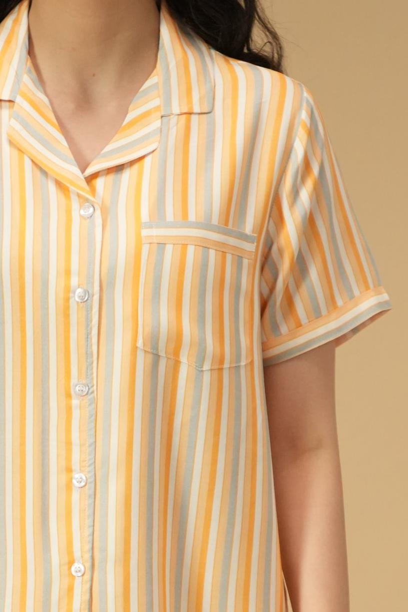 Honey Stripe Viscose Women's Pajama Set - Half Sleeves