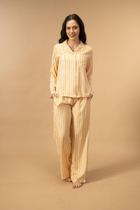 Honey Stripe Viscose Women's Pajama Set - Full Sleeves