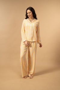 Honey Stripe Viscose Women's Pajama Set - Full Sleeves