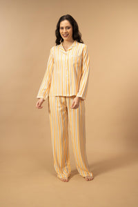 Honey Stripe Viscose Women's Pajama Set - Full Sleeves