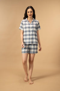 Eva Check Cotton Viscose Women's Shorts Set - Half Sleeves