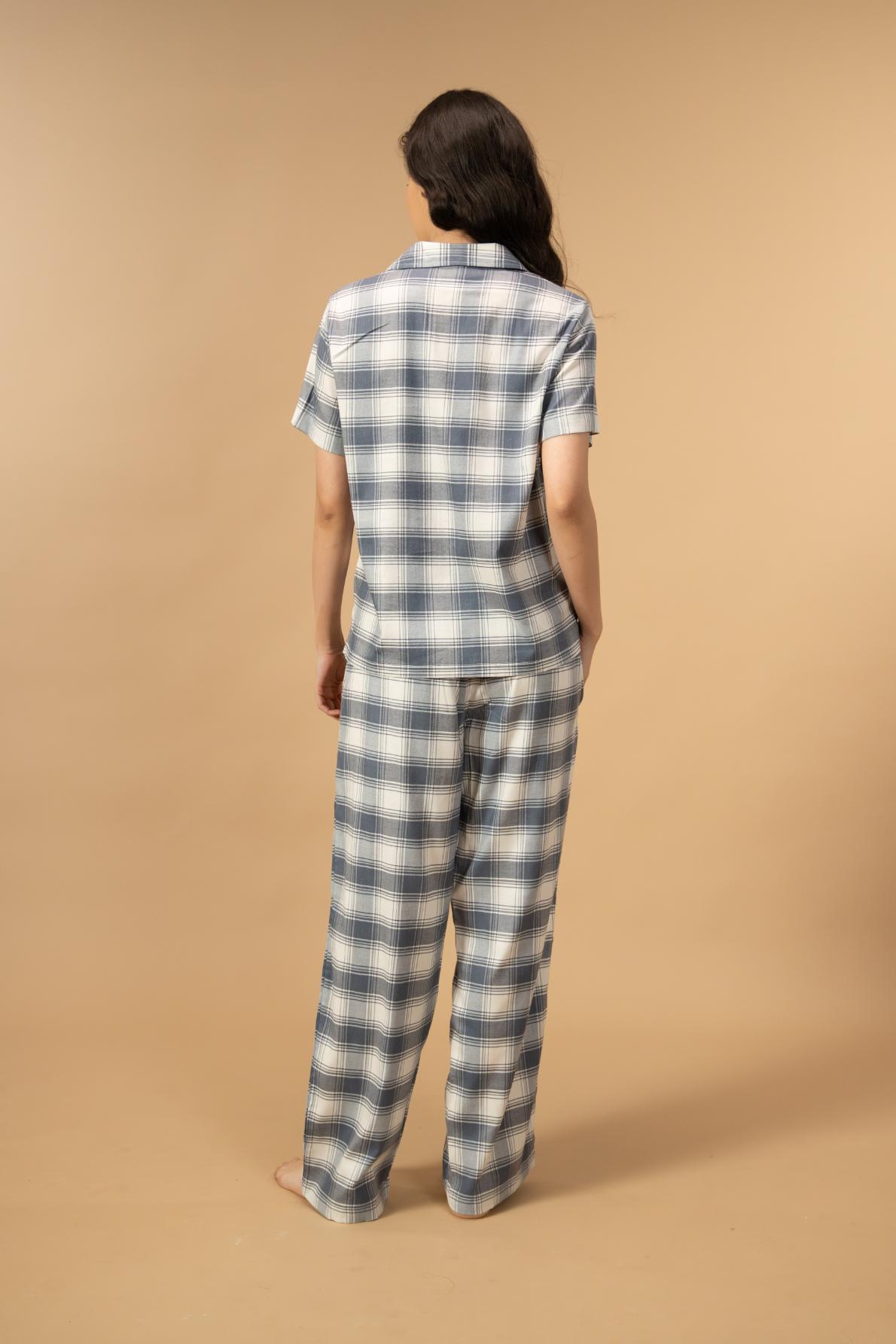 Eva Check Cotton Viscose Women's Pajama Set - Half Sleeves