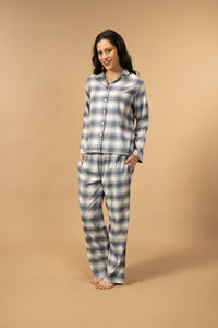 Eva Check Cotton Viscose Women's Pajama Set - Full Sleeves