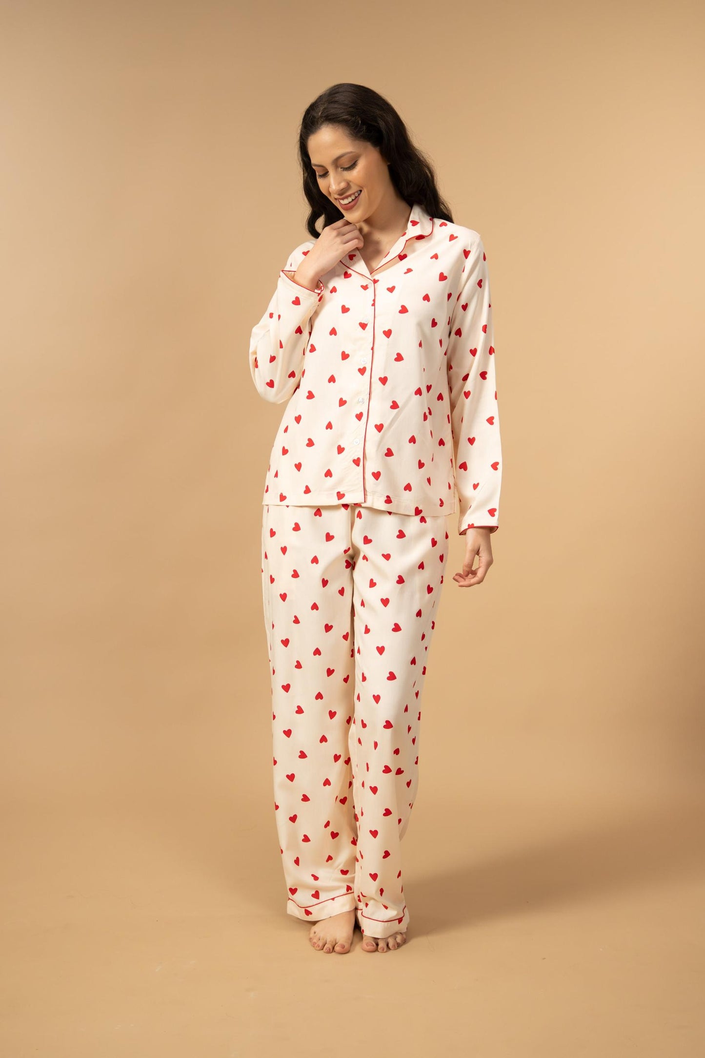Sweetheart Print Women's Viscose Pajama Set - Full Sleeves
