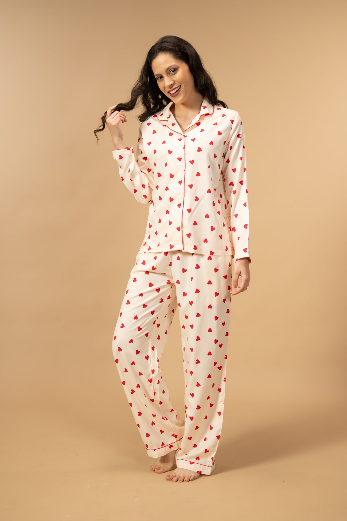 Sweetheart Print Women's Viscose Pajama Set - Full Sleeves
