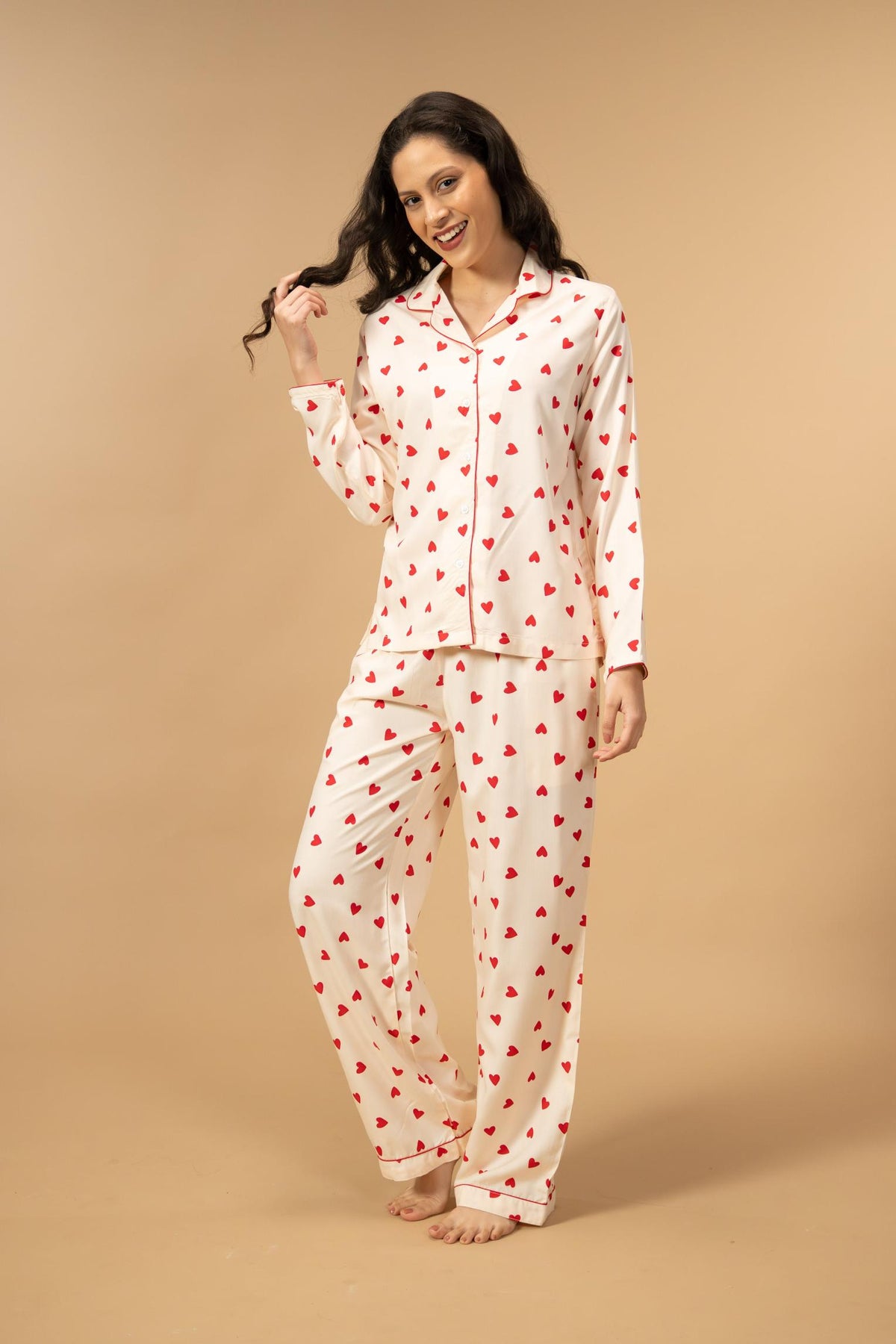 Sweetheart Print Women's Viscose Pajama Set - Full Sleeves