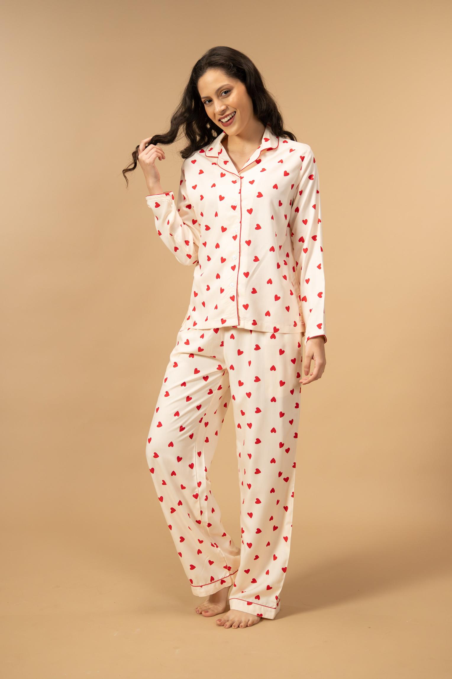 Sweetheart Print Women's Viscose Pajama Set - Full Sleeves