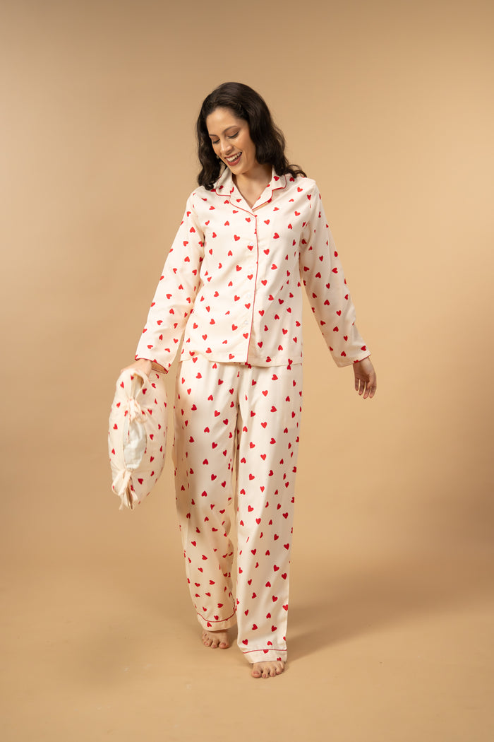 Sweetheart Print Women's Viscose Pajama Set - Full Sleeves