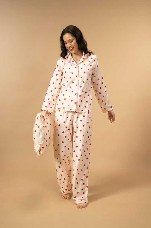 Sweetheart Print Women's Viscose Pajama Set - Full Sleeves