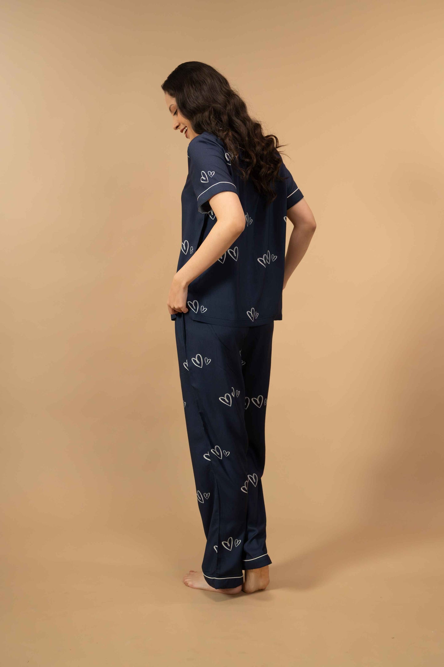 Zoey Heart Viscose Women's Pajama Set - Half Sleeves