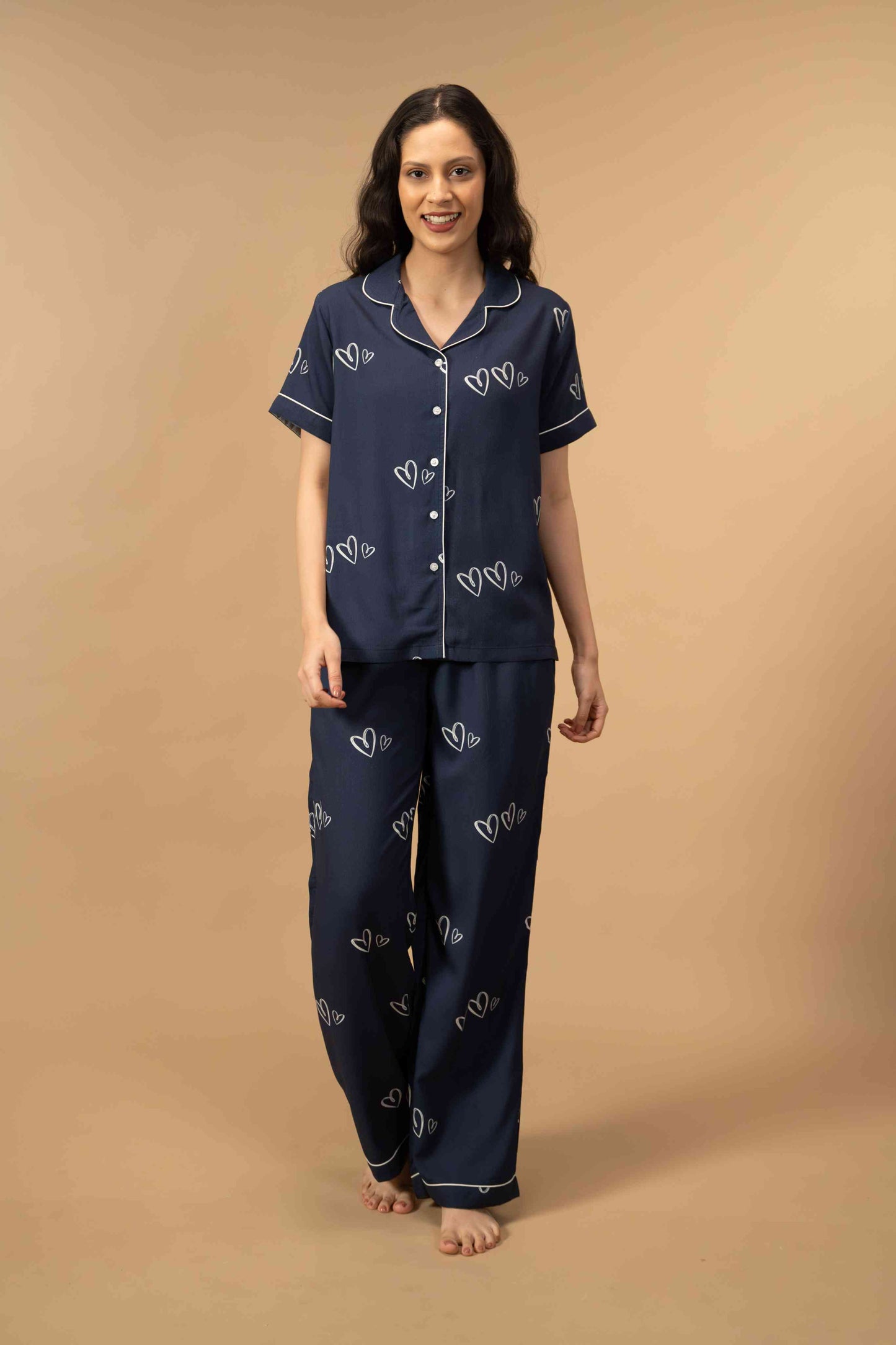 Zoey Heart Viscose Women's Pajama Set - Half Sleeves