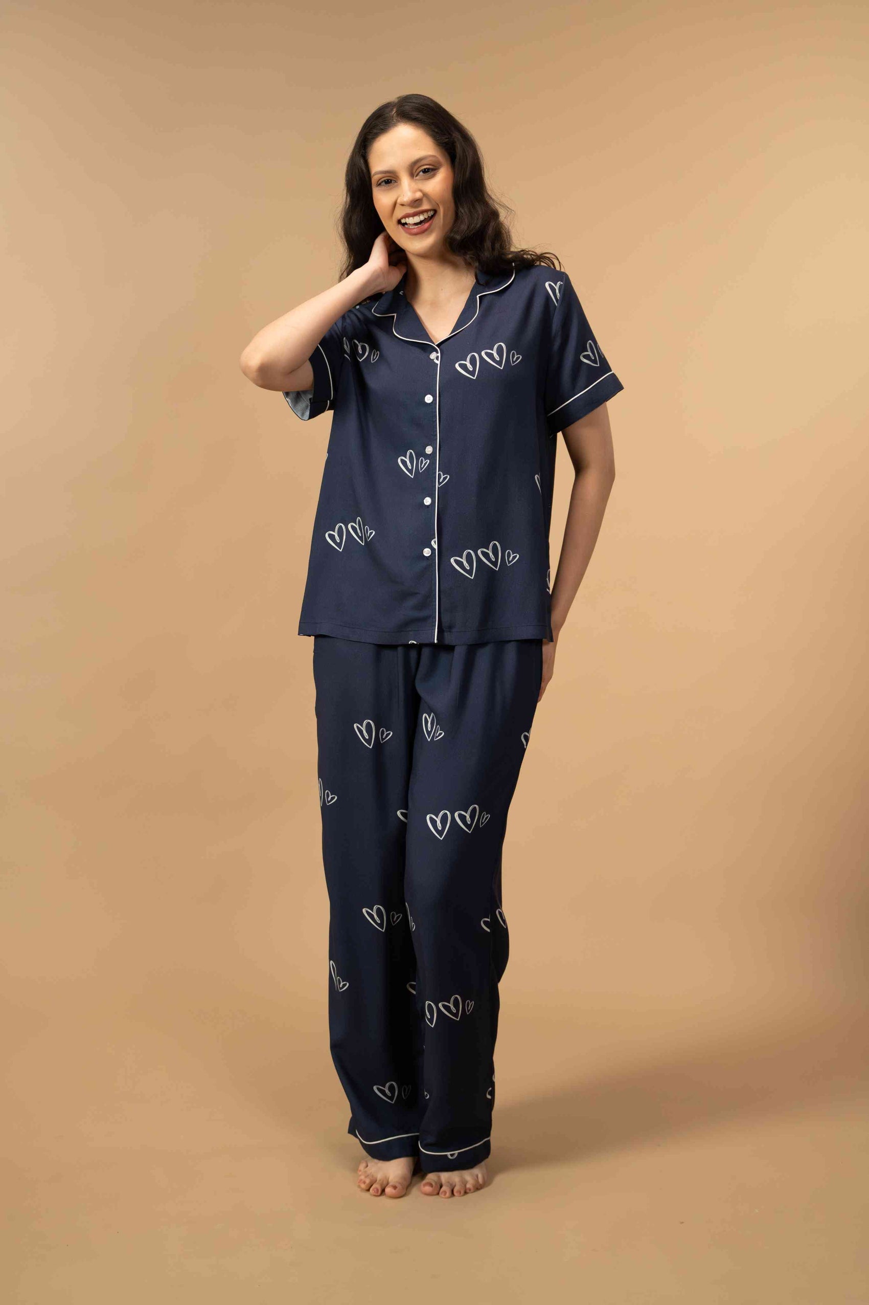 Zoey Heart Viscose Women's Pajama Set - Half Sleeves
