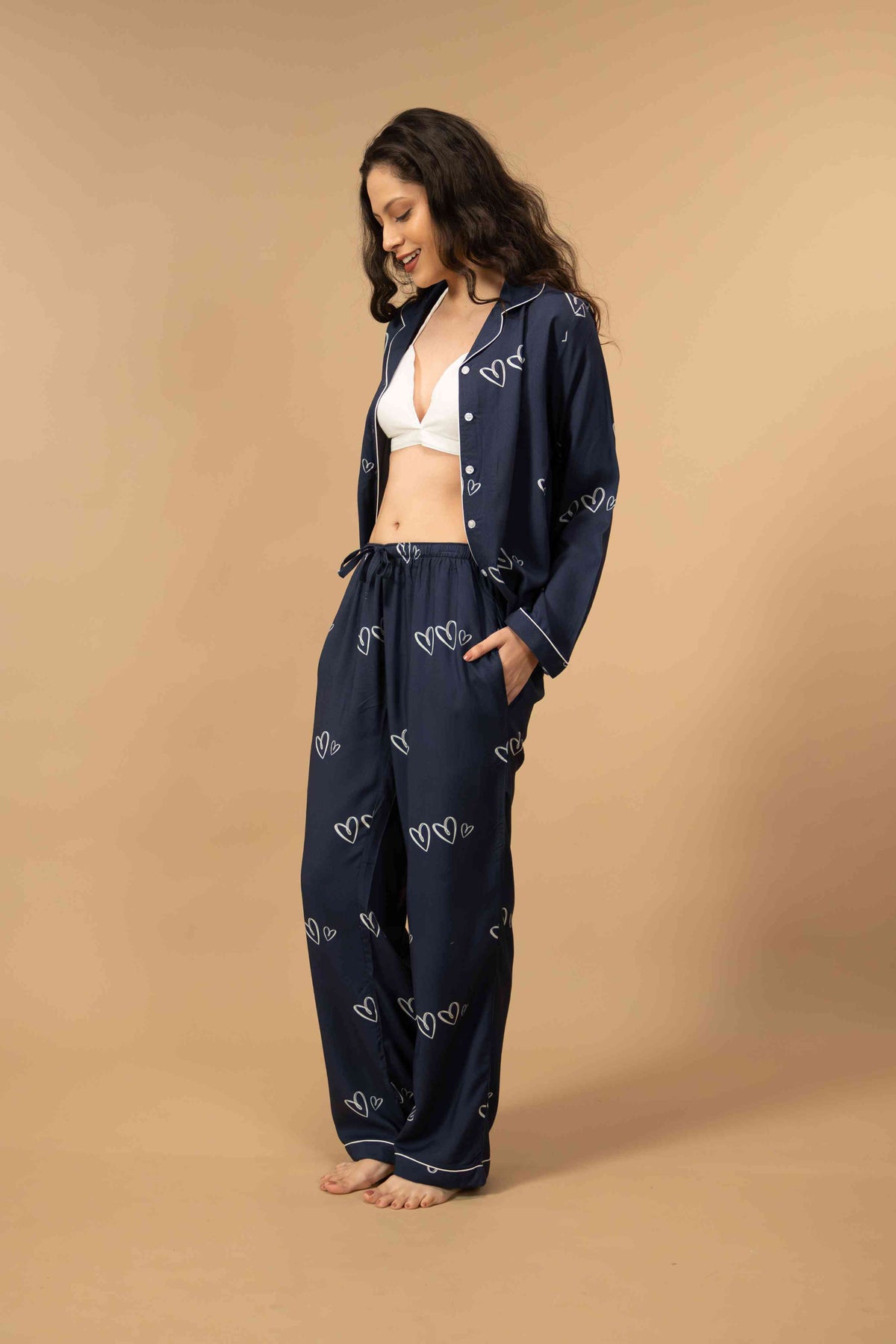 Zoey Heart Viscose Women's Pajama Set - Full Sleeves