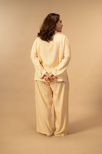 Honey Stripe Viscose Women's Curve Pajama Set - Full Sleeves