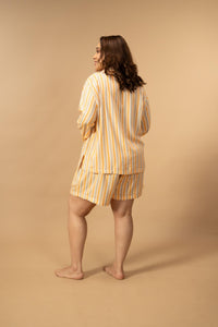 Honey Stripe Viscose Women's Curve Shorts Set - Full Sleeves
