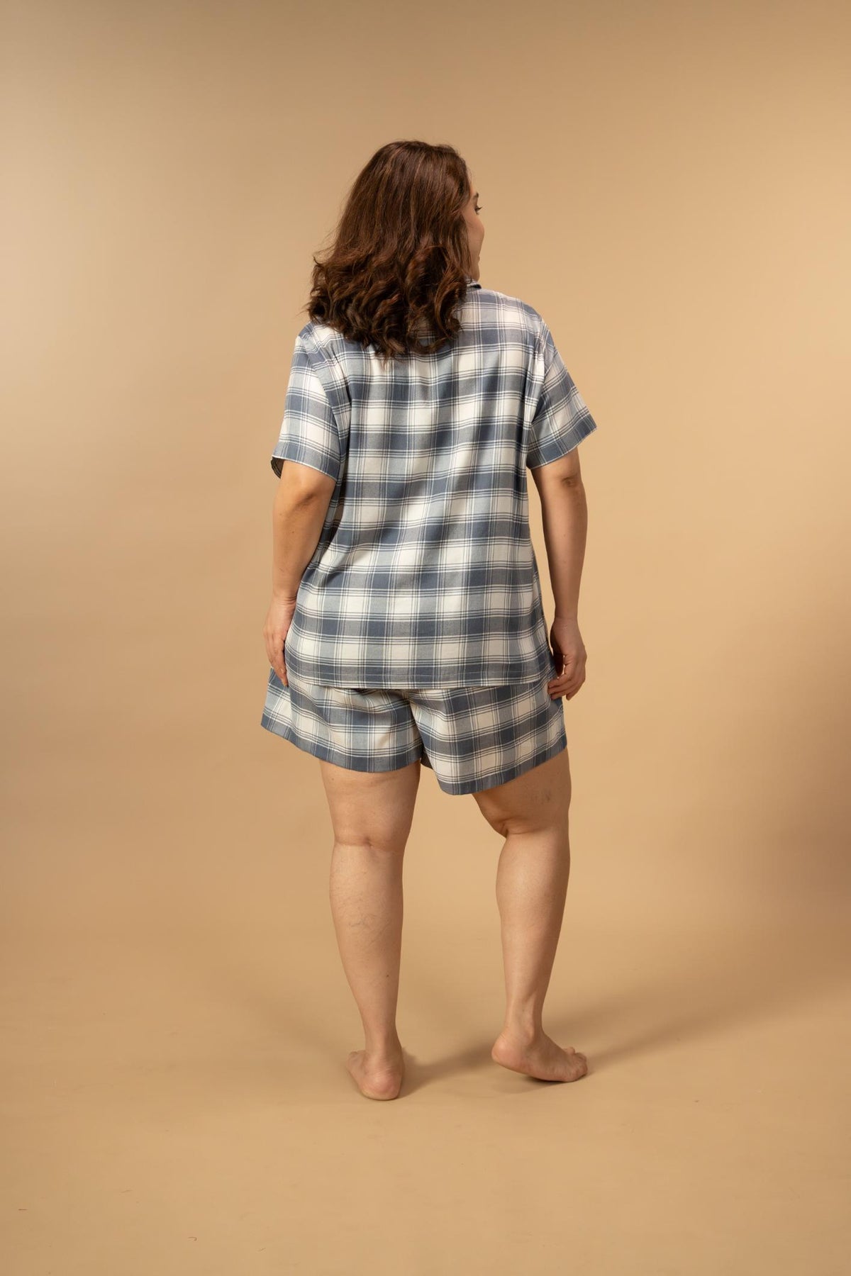 Eva Check Cotton Women's Curve Shorts Set - Half Sleeves