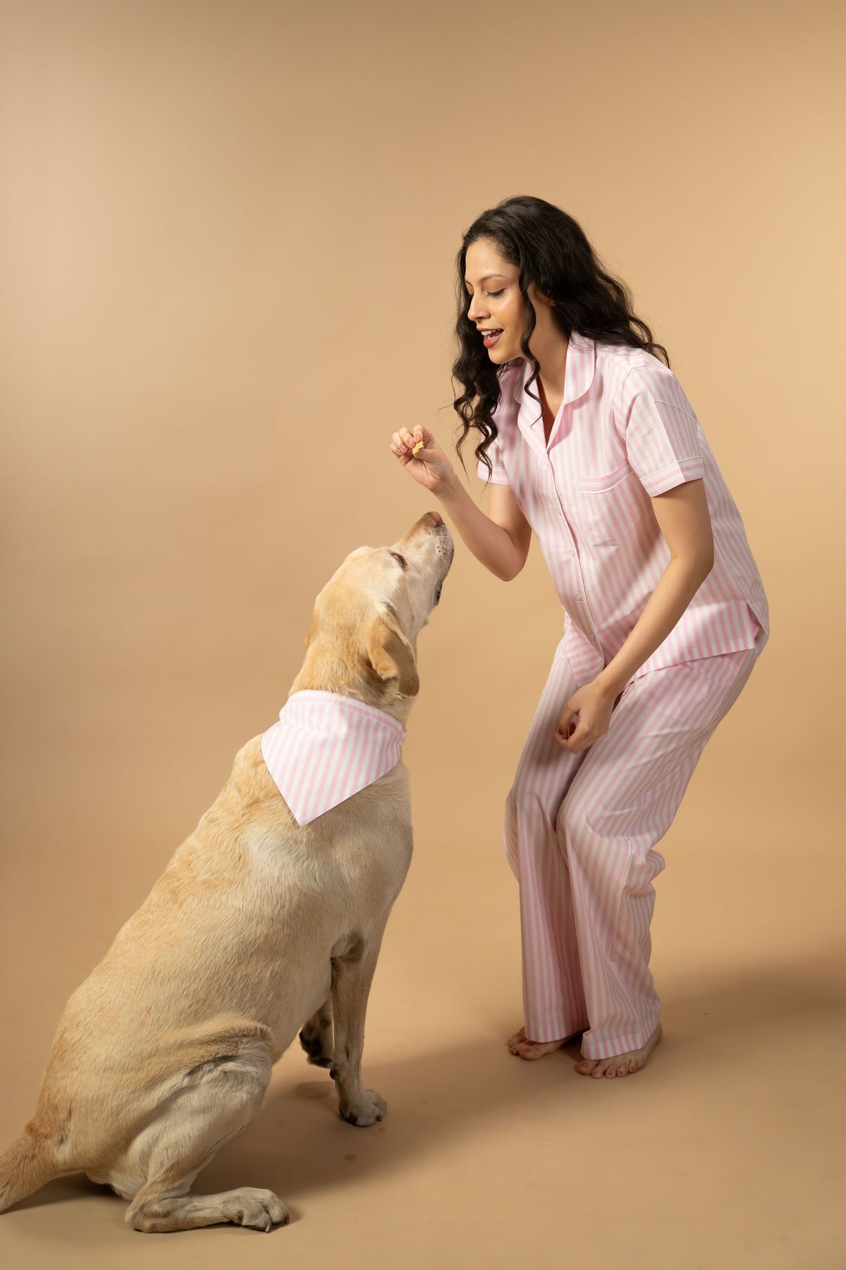 Candy Cane Pink Cotton Women's Pajama Set - Half Sleeves