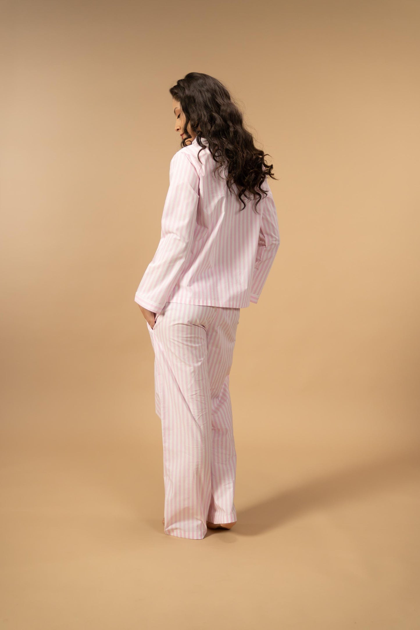 Candy Cane Pink Cotton Women's Pajama Set - Full Sleeves
