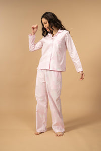 Candy Cane Pink Cotton Women's Pajama Set - Full Sleeves