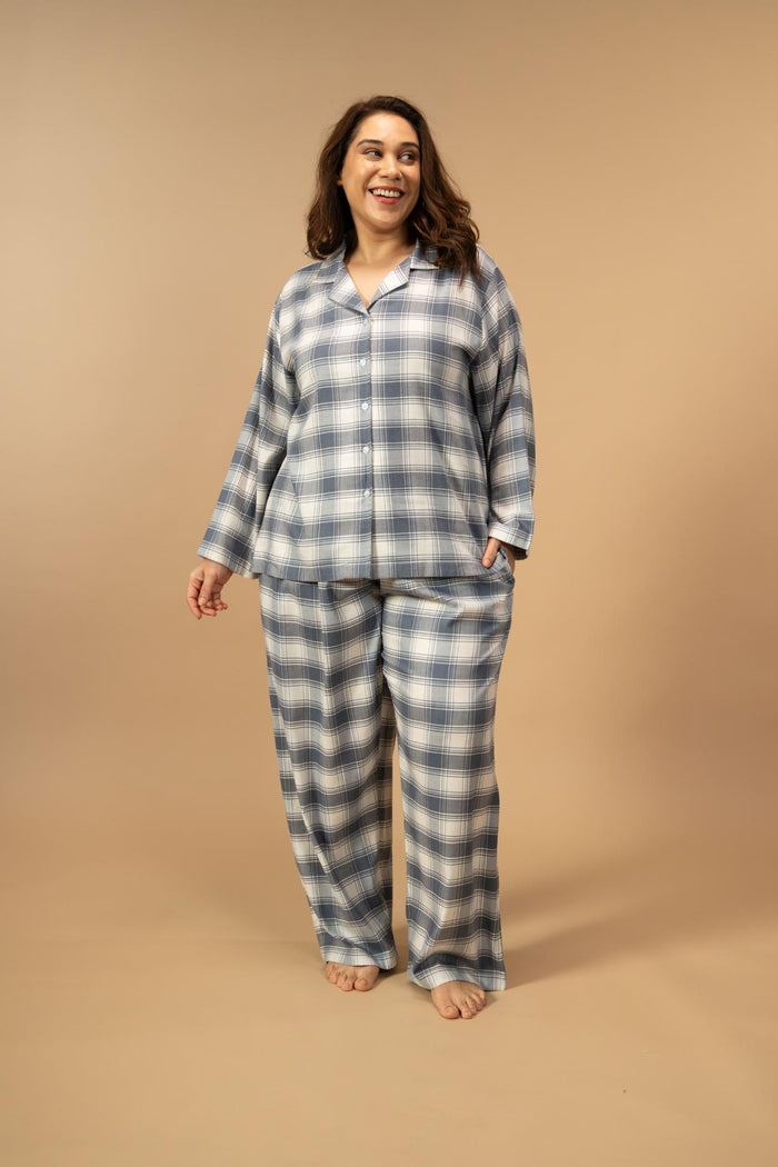 Eva Check Cotton Women's Curve Pajama Set - Full Sleeves