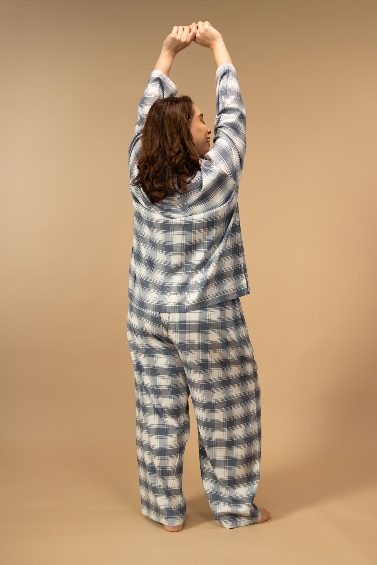 Eva Check Cotton Women's Curve Pajama Set - Full Sleeves