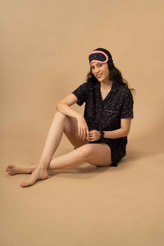 Miley Polka Viscose Women's Shorts Set - Half Sleeves