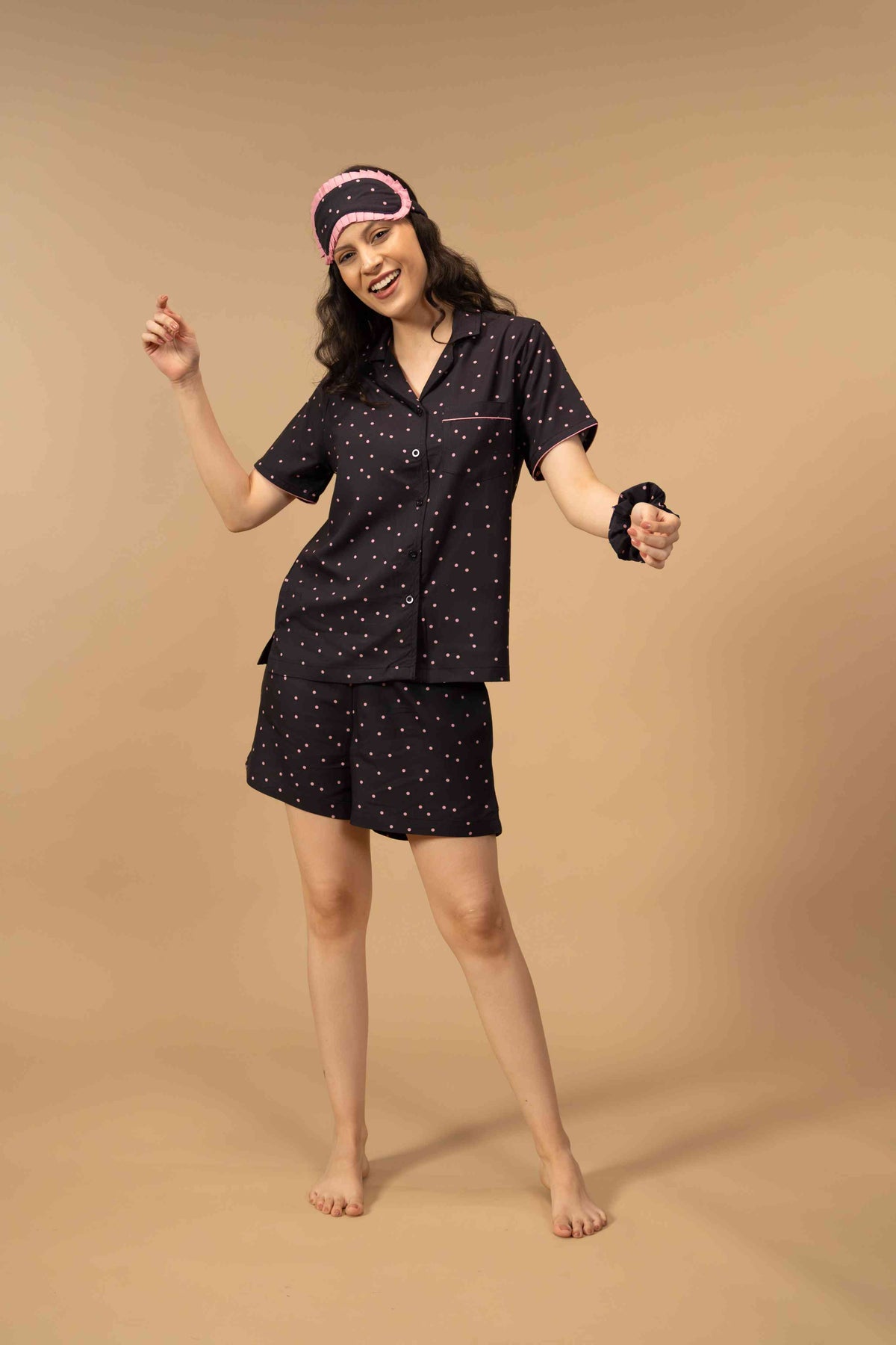 Miley Polka Viscose Women's Shorts Set - Half Sleeves