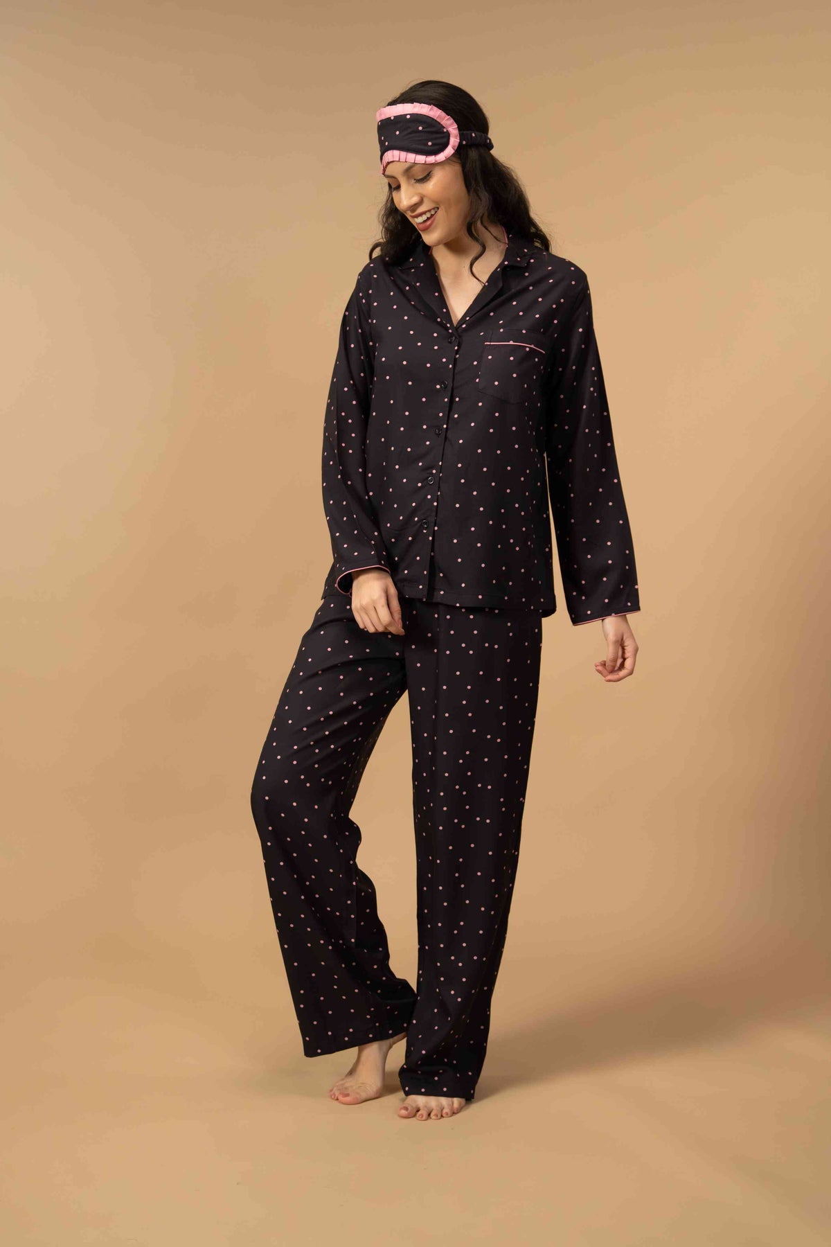 Miley Polka Viscose Women's Pajama Set - Full Sleeves