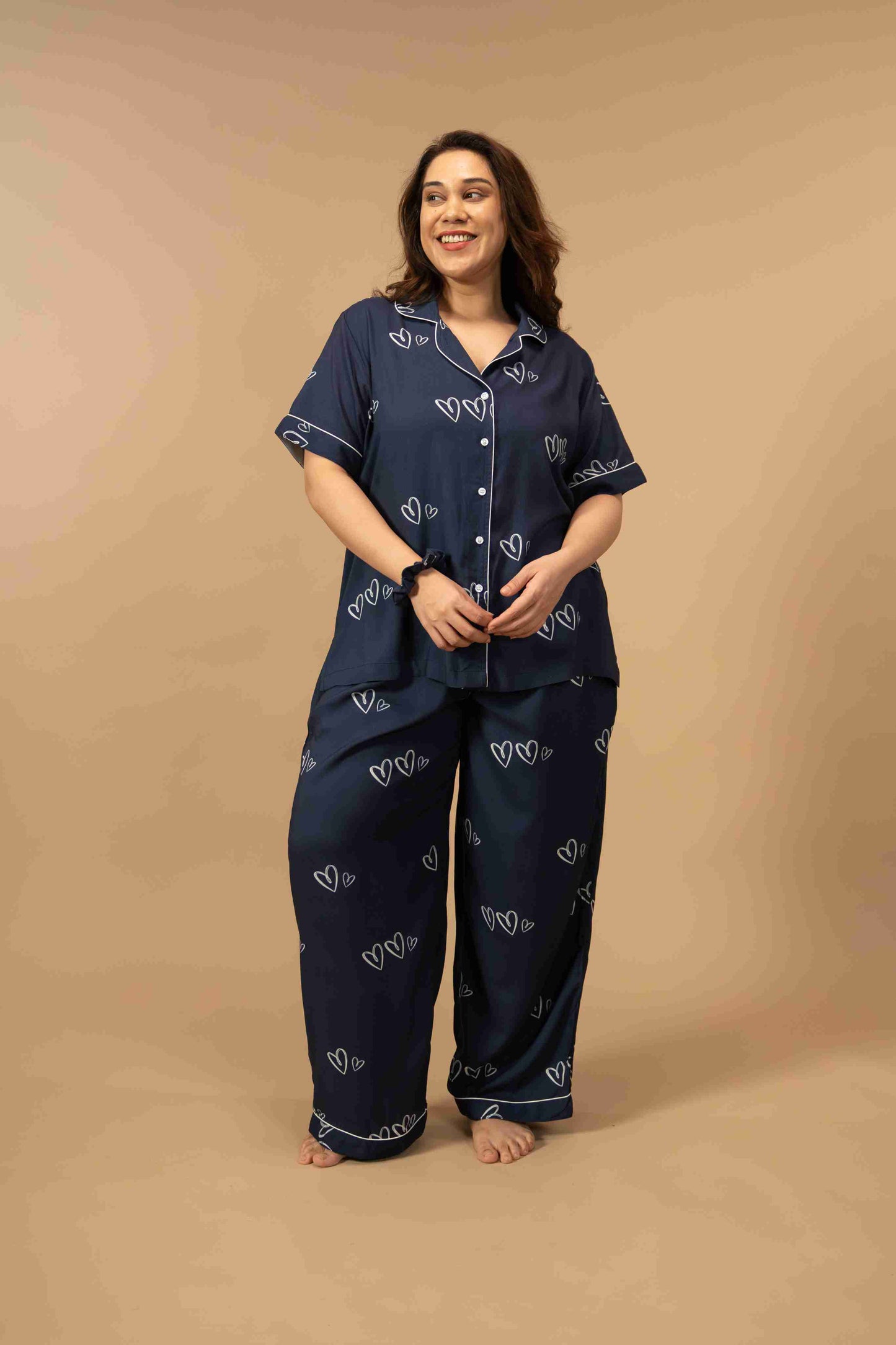 Zoey Heart Viscose Women's Curve Pajama Set - Half Sleeves