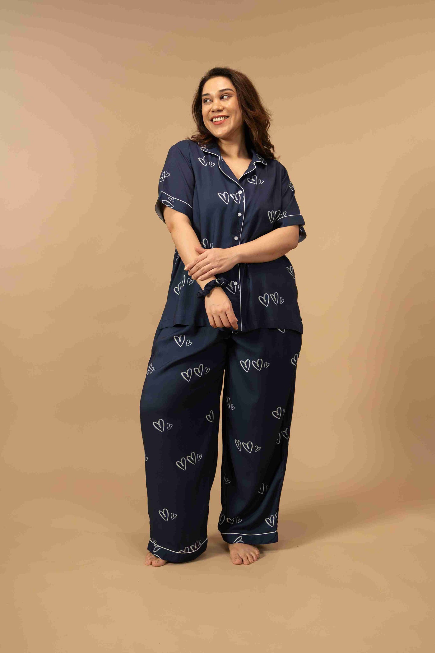 Zoey Heart Viscose Women's Curve Pajama Set - Half Sleeves