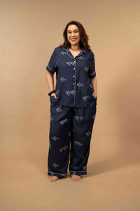 Zoey Heart Viscose Women's Curve Pajama Set - Half Sleeves